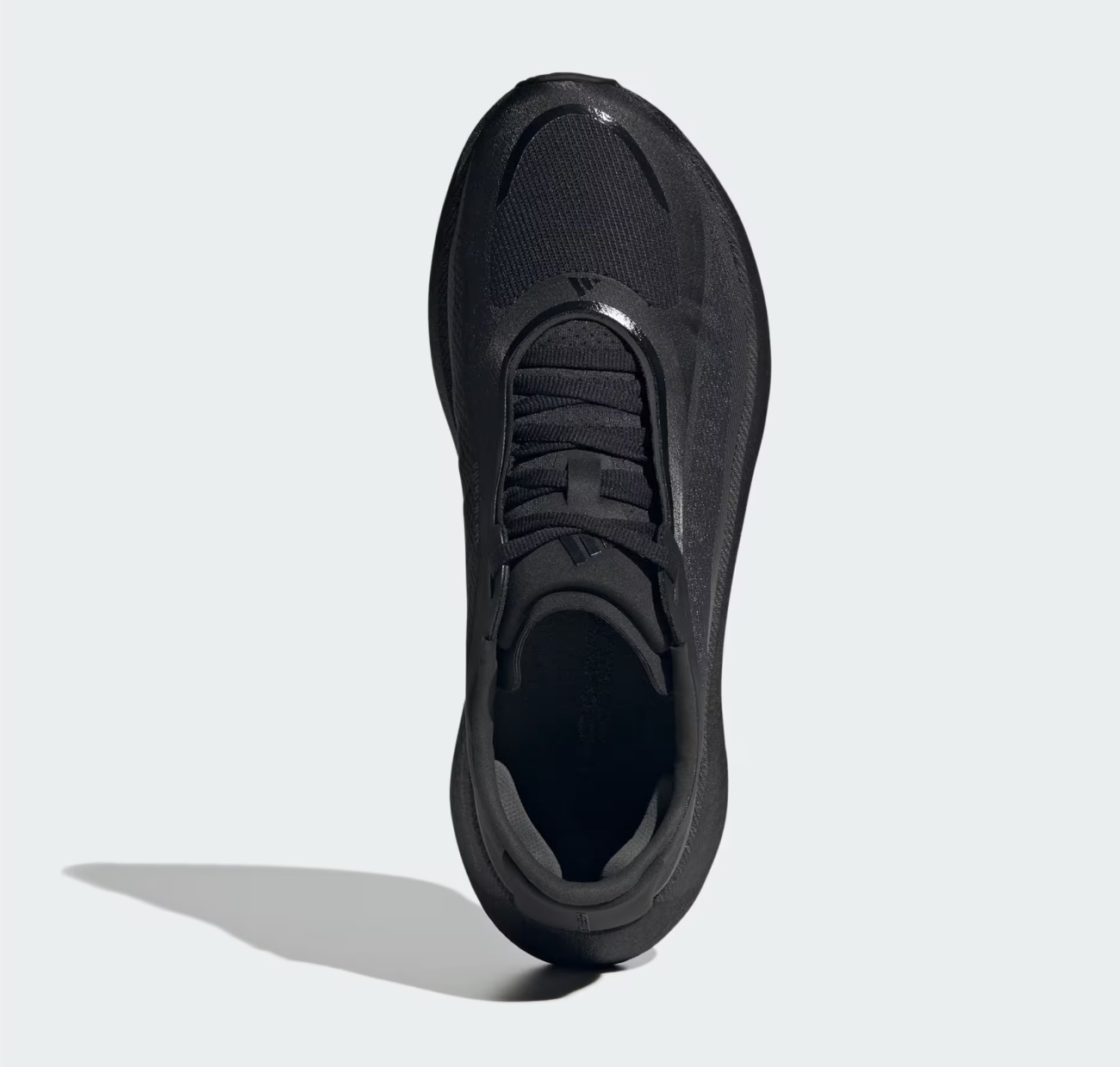 Top view of a black adidas Hyperboost Edge running shoe