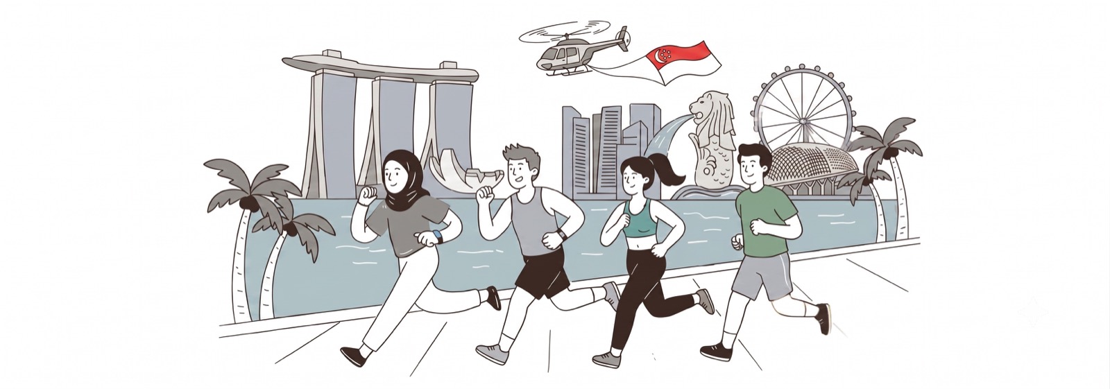 RePace illustration of runners moving past Singapore landmarks